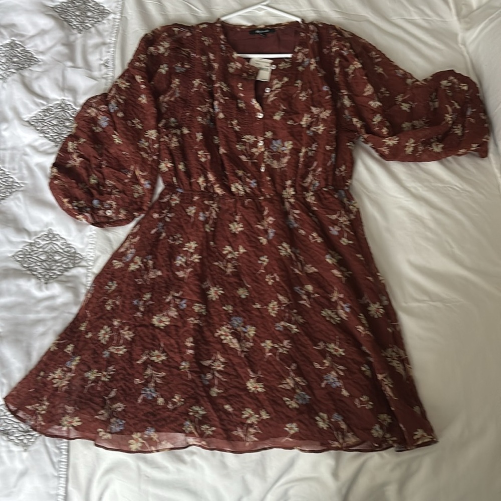 Madewell Norma Rae Brown Floral  Dress S NWT